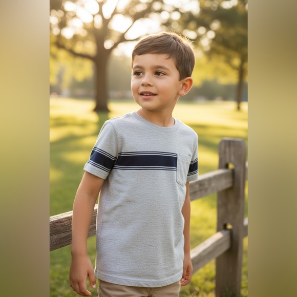 Cat & Jack Other - New boys 6/7 gray blue stripe tee with pocket